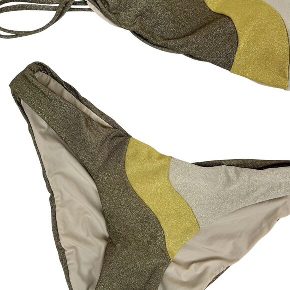 PQ Swim Haven Luna Wave Two Piece Bikini Set Small Full Bottoms D Bandeau Top - Picture 4 of 8